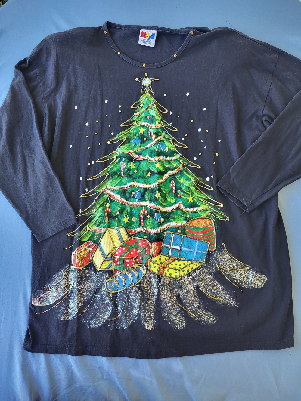 Vintage 90s Focus Christmas Tree Tunic Shirt Oversized Teacher Grandmacore Graph